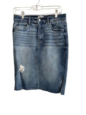 Kensie Blue Distressed Denim Pencil Skirt